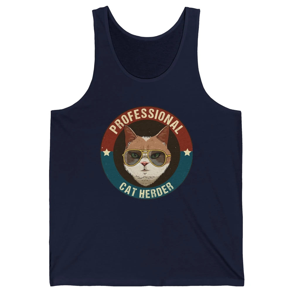 Vintage Cat Glasses Professional Cat Herder Cat Mom Cat Dad Unisex Jersey Tank