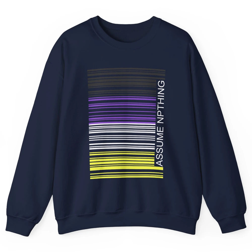 Assume Nothing Barcode Non Binary Genderqueer Pride Month Unisex Crewneck Sweatshirt