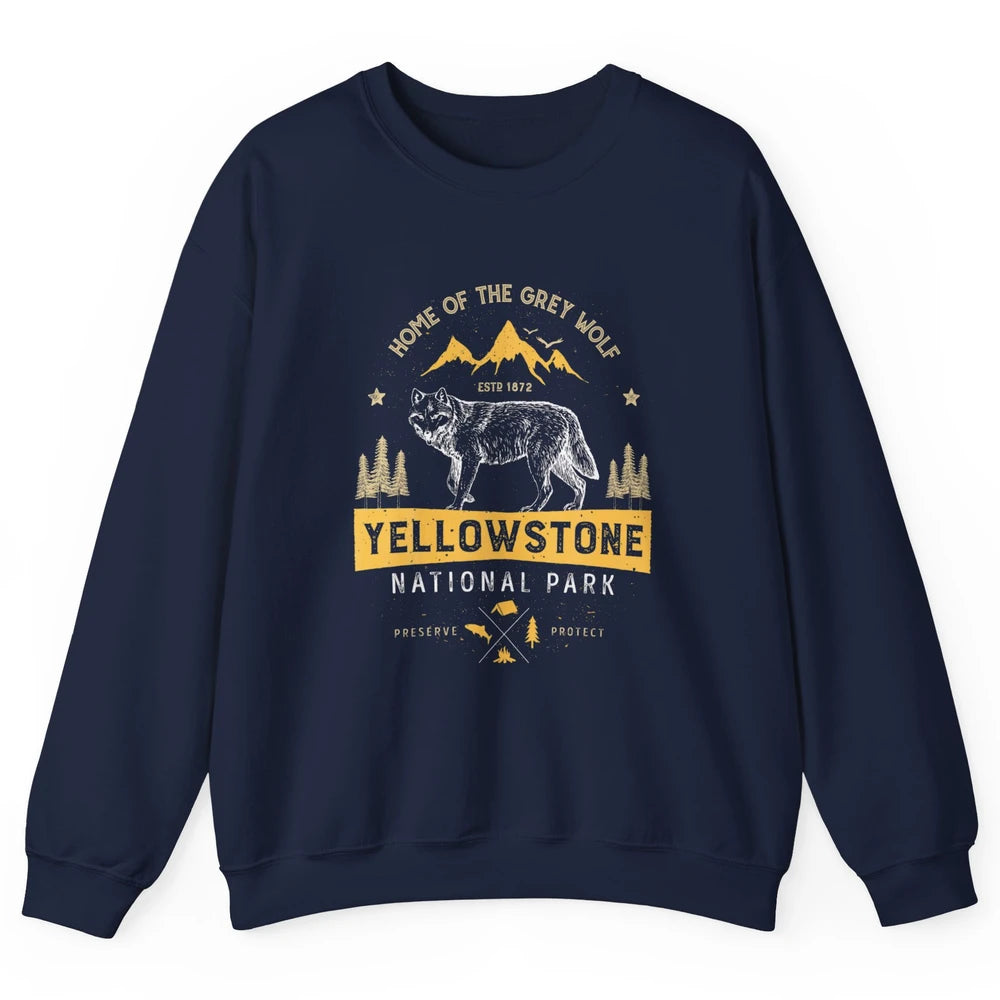 Yellowstone National Park Home Grey Wolf Vintage Wild Nature Unisex Crewneck Sweatshirt