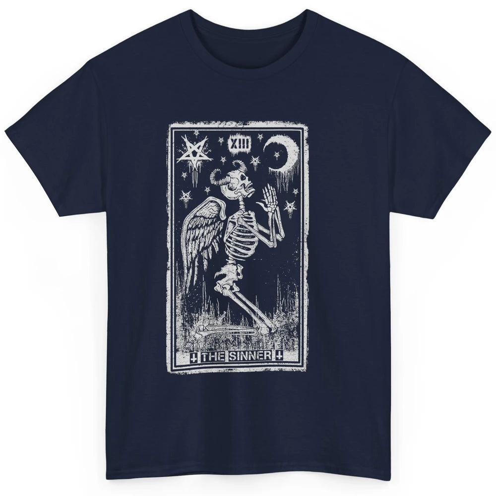 Retro Skeleton Kneeling The Sinner Tarot Card Wiccan Pagan Classic Unisex T-Shirt