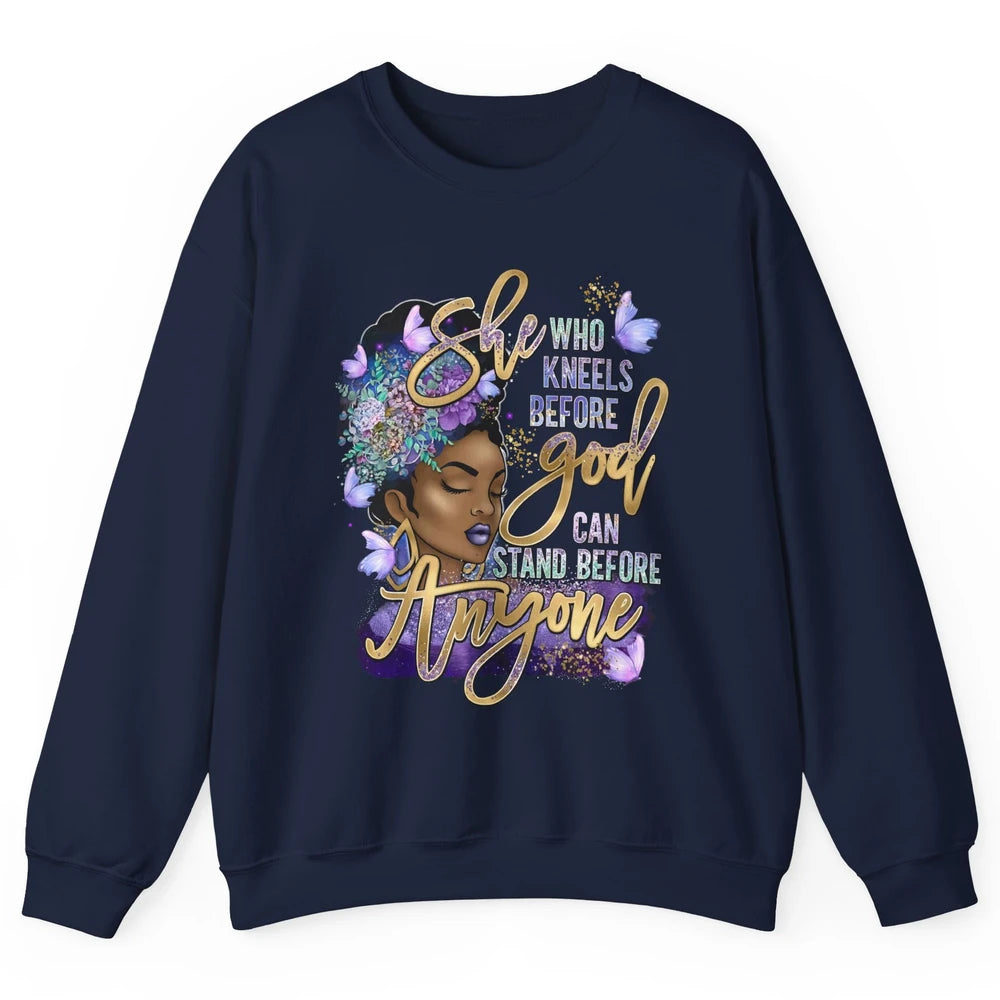 Black Girl She Who Kneels Before God Christian Afro Women Unisex Crewneck Sweatshirt