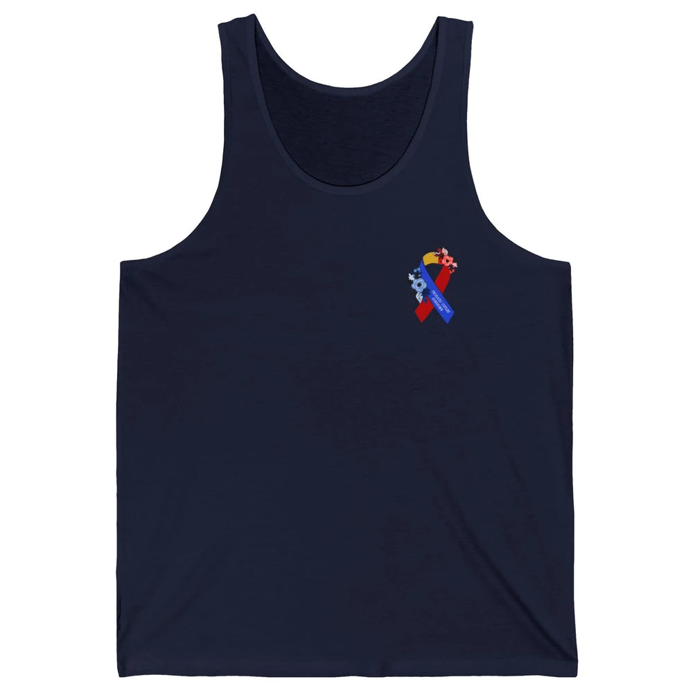 Thoracic Outlet Syndrome Awareness Floral Blue Red Ribbon Unisex Jersey Tank