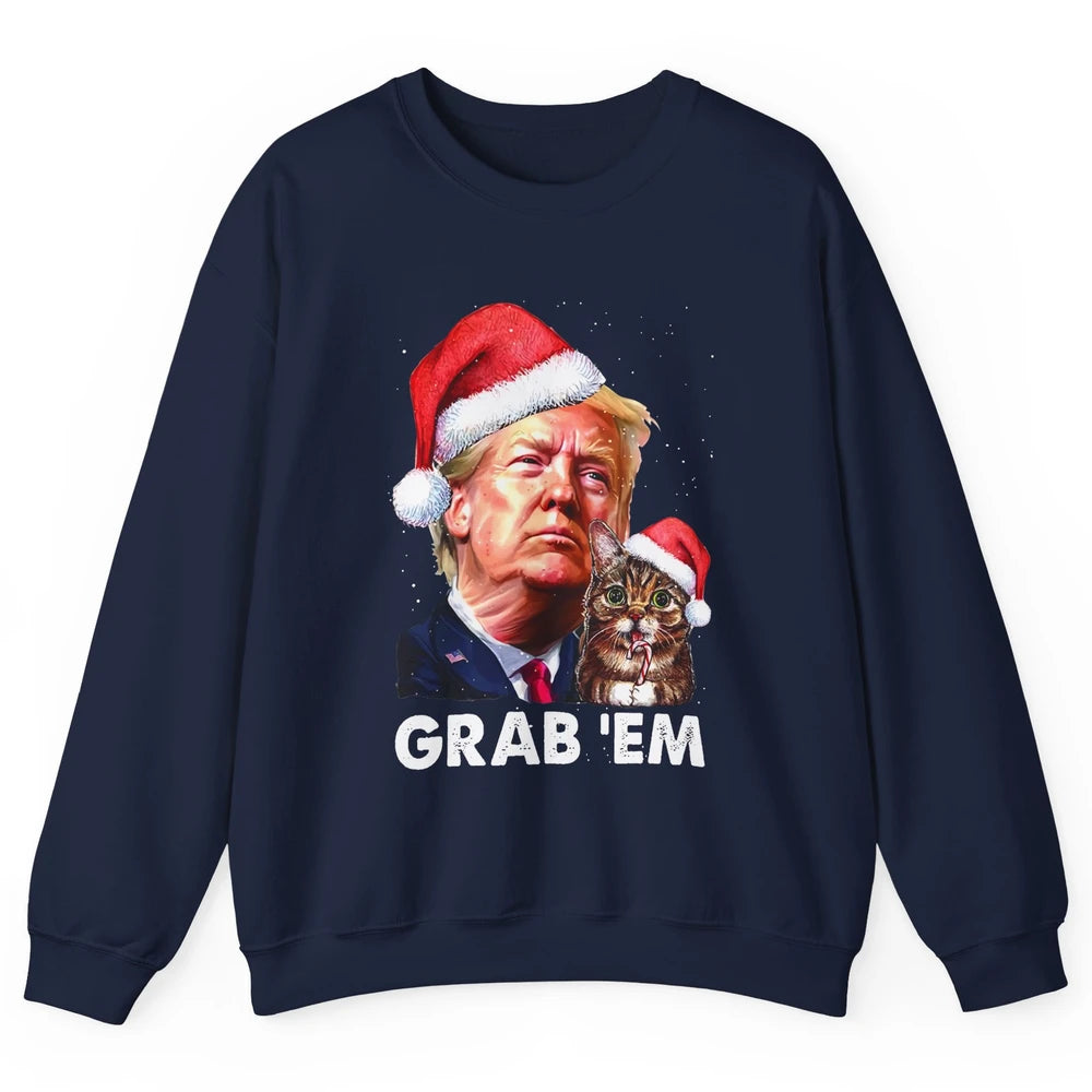 Funny Trump Cat Santa Grab' Em Trump Lovers Christmas Unisex Crewneck Sweatshirt