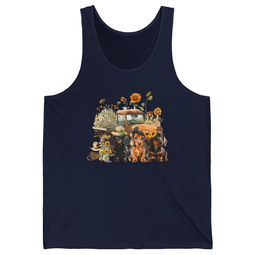 Vintage Truck And Sunflower Dachshund Mom Dachshund Lovers Unisex Jersey Tank