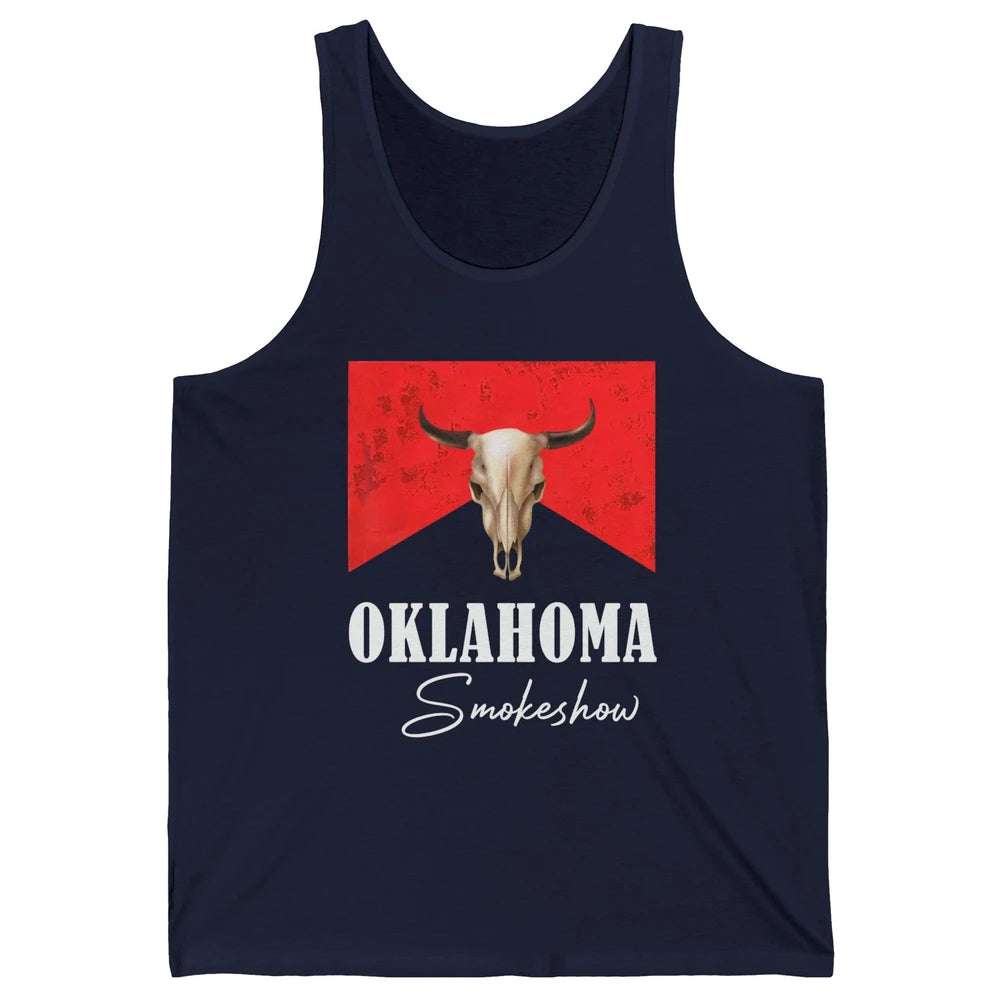 Boho Bull Skull Cow Print Oklahoma Smokeshow Western Country Unisex Jersey Tank