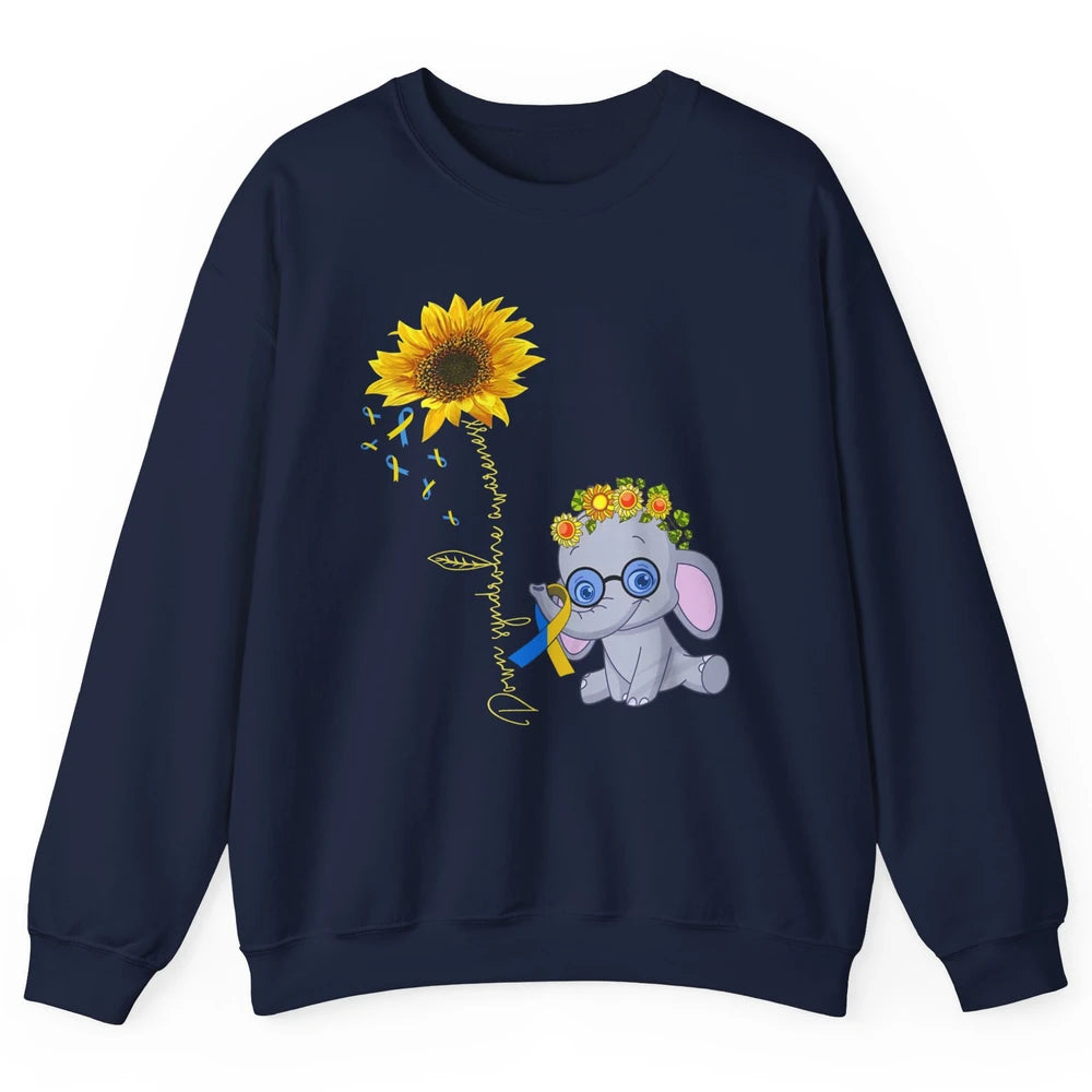 Sunflower Baby Elephant Down Syndrome Awareness Ribbon Unisex Crewneck Sweatshirt