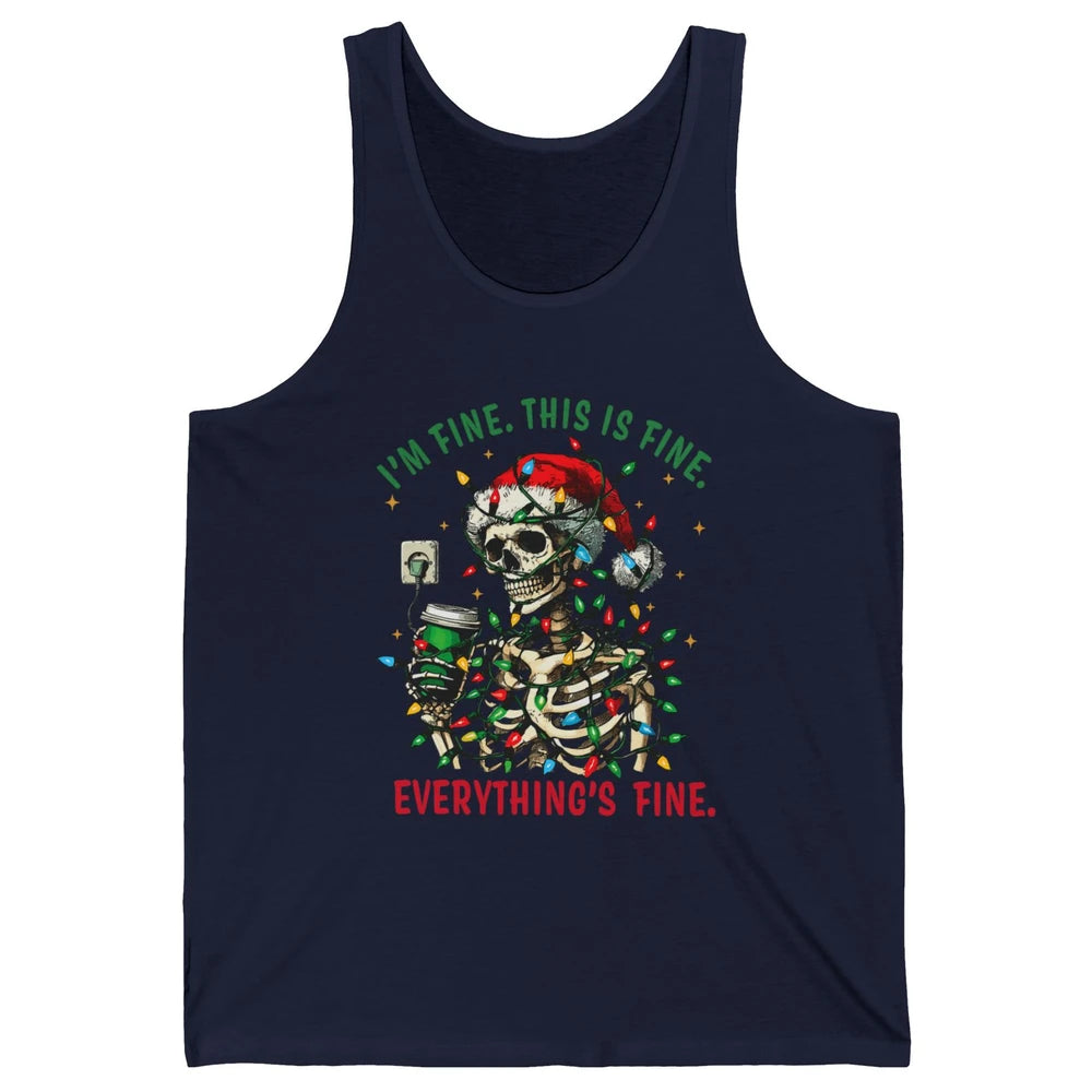 Funny Skull Everything Is Fine Christmas Lights Skeleton Xmas Sarcastic Unisex Jersey Tank