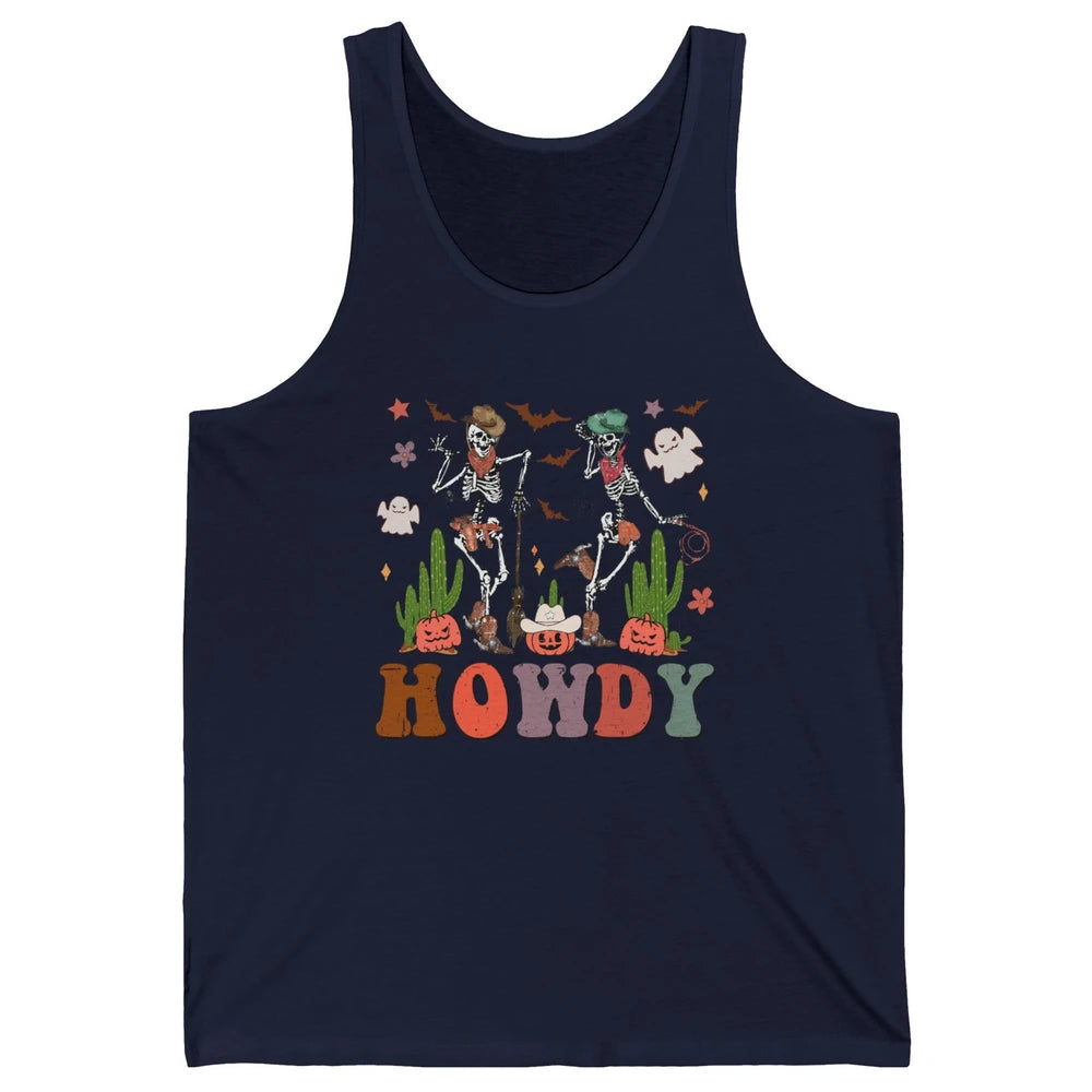 Retro Skeleton Cowboy Dancing Howdy Halloween Western Fall Unisex Jersey Tank