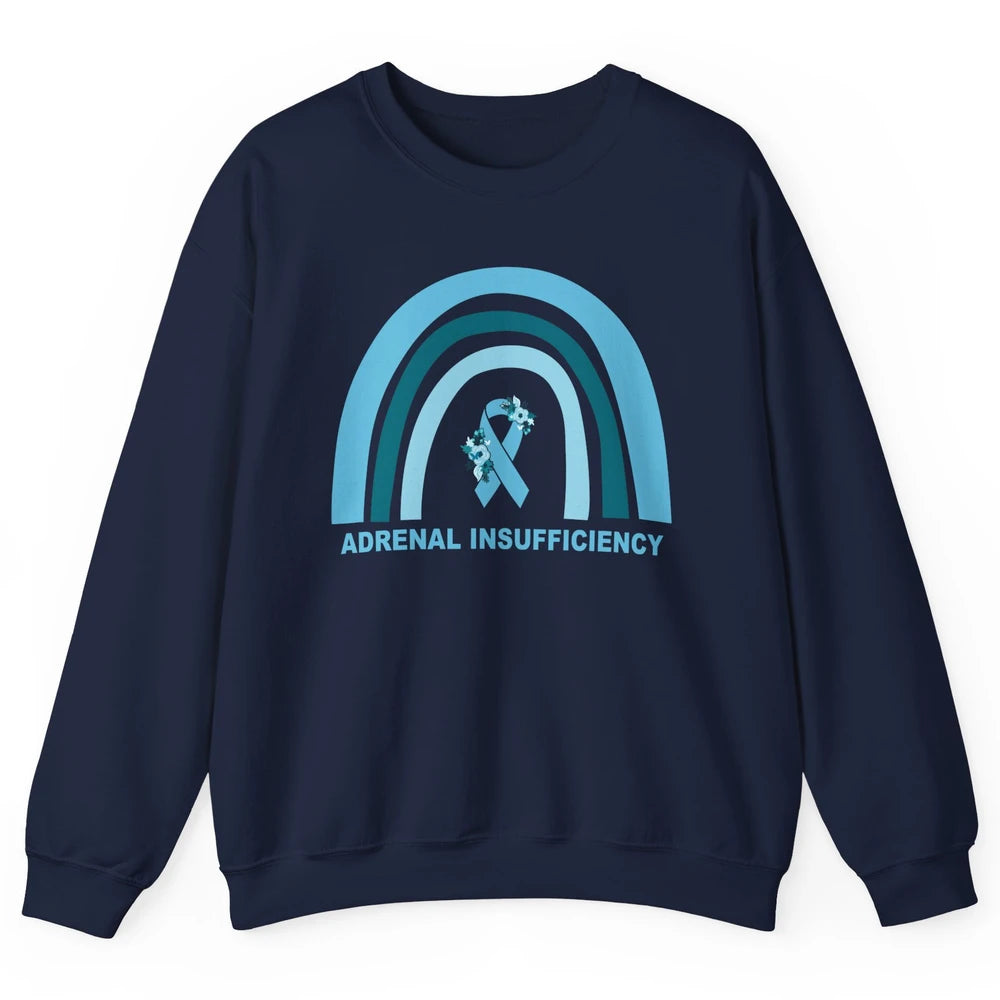 Adrenal Insufficiency Awareness Floral Blue Ribbon Rainbow Unisex Crewneck Sweatshirt