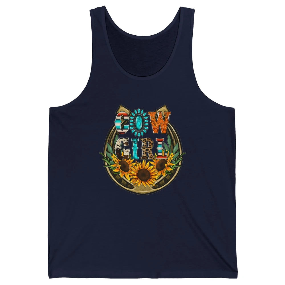 Western Country Sunflowers Retro Cowhide Serape Horseshoe Unisex Jersey Tank