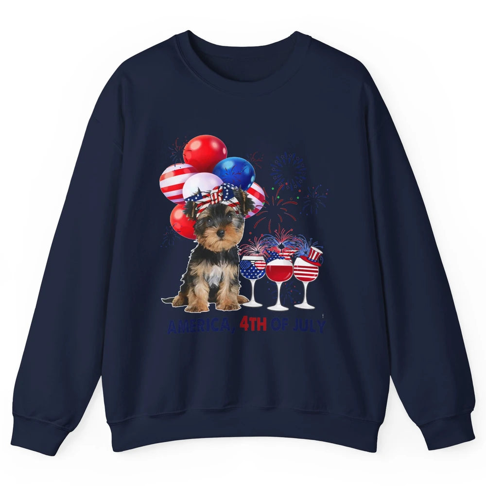 Yorkshire Terrier Wine 4th Of July Firework Celebrate Yorkie Unisex Crewneck Sweatshirt