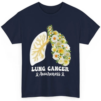 Floral Lung Cancer Awareness Warrior Wildflower White Ribbon Classic Unisex T-Shirt