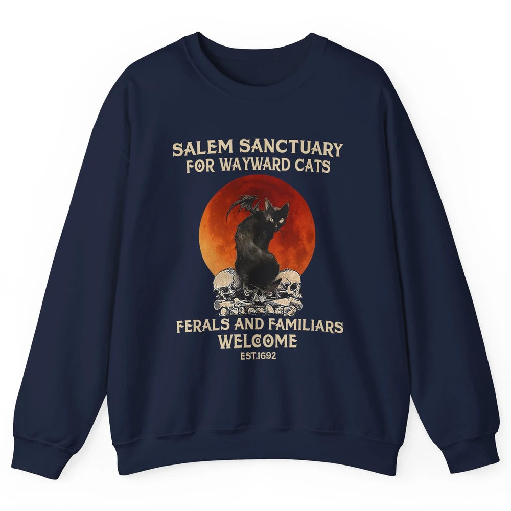 Witch Cat Salem Sanctuary Witch City Halloween Gothic Cat Unisex Crewneck Sweatshirt