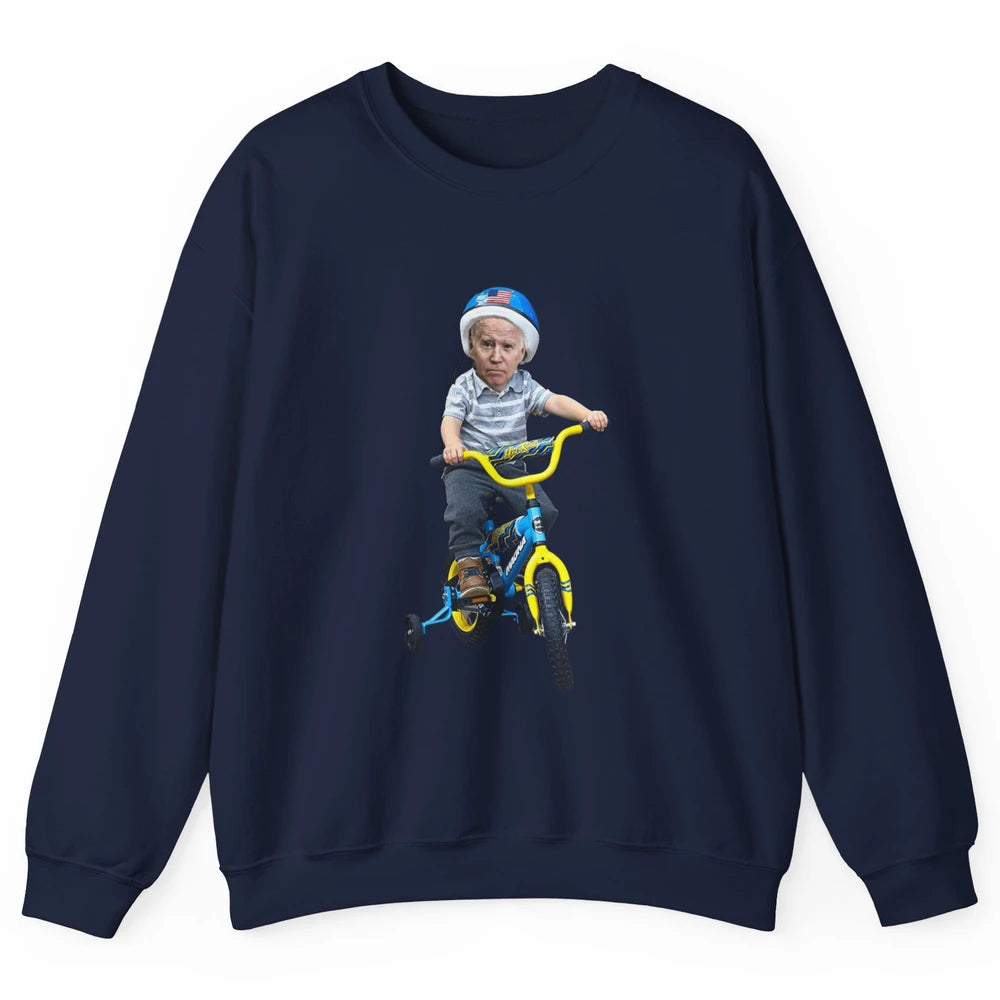 Baby Joe Biden Riding Tricycle Funny Bike Fall Meme Pun Vote Unisex Crewneck Sweatshirt