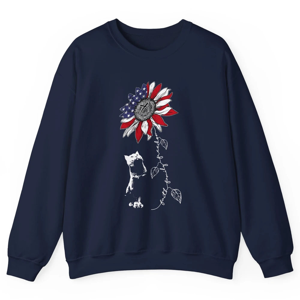 Cat Sunflower 4th Of July Patriotic Faith Family Freedom Unisex Crewneck Sweatshirt