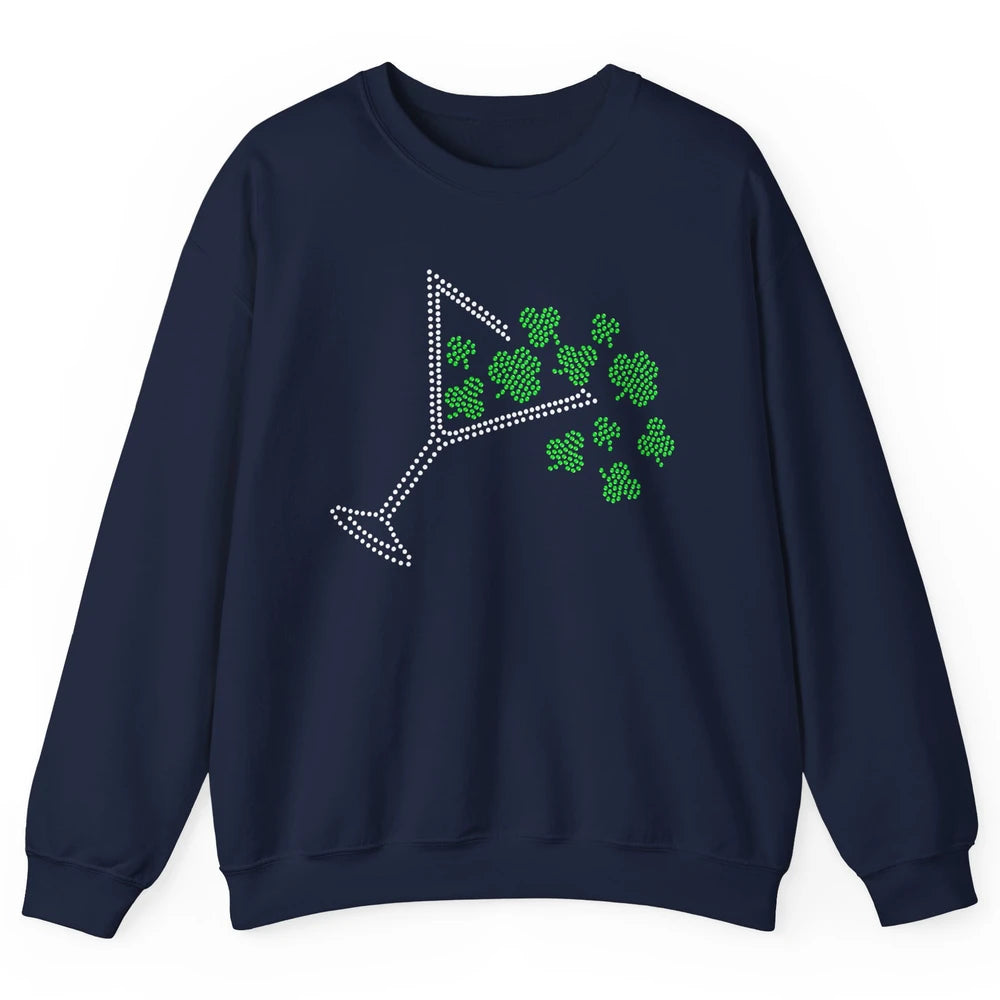 St Patrick's Day Martini Clover Bling Rhinestone Paddy's Day Unisex Crewneck Sweatshirt