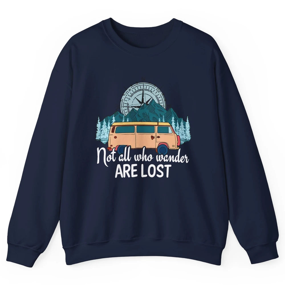 Vintage Compass Not All Who Wander Are Lost Camping Trailer Unisex Crewneck Sweatshirt