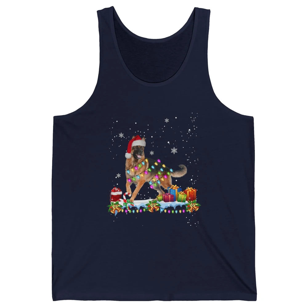 Merry Christmas German Shepherd Dog Santa Hat Xmas Lights Unisex Jersey Tank