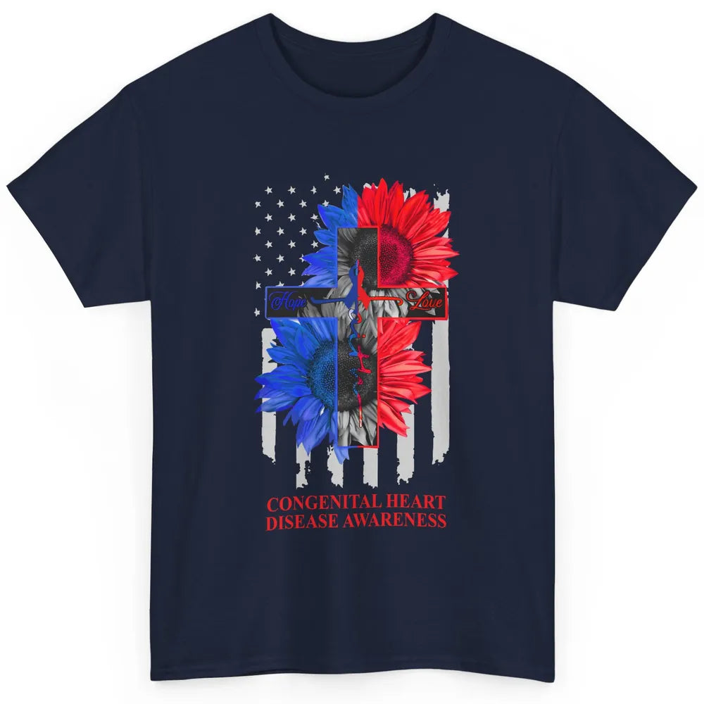 Congenital Heart Disease Awareness US Flag Faith CHD Ribbon Classic Unisex T-Shirt