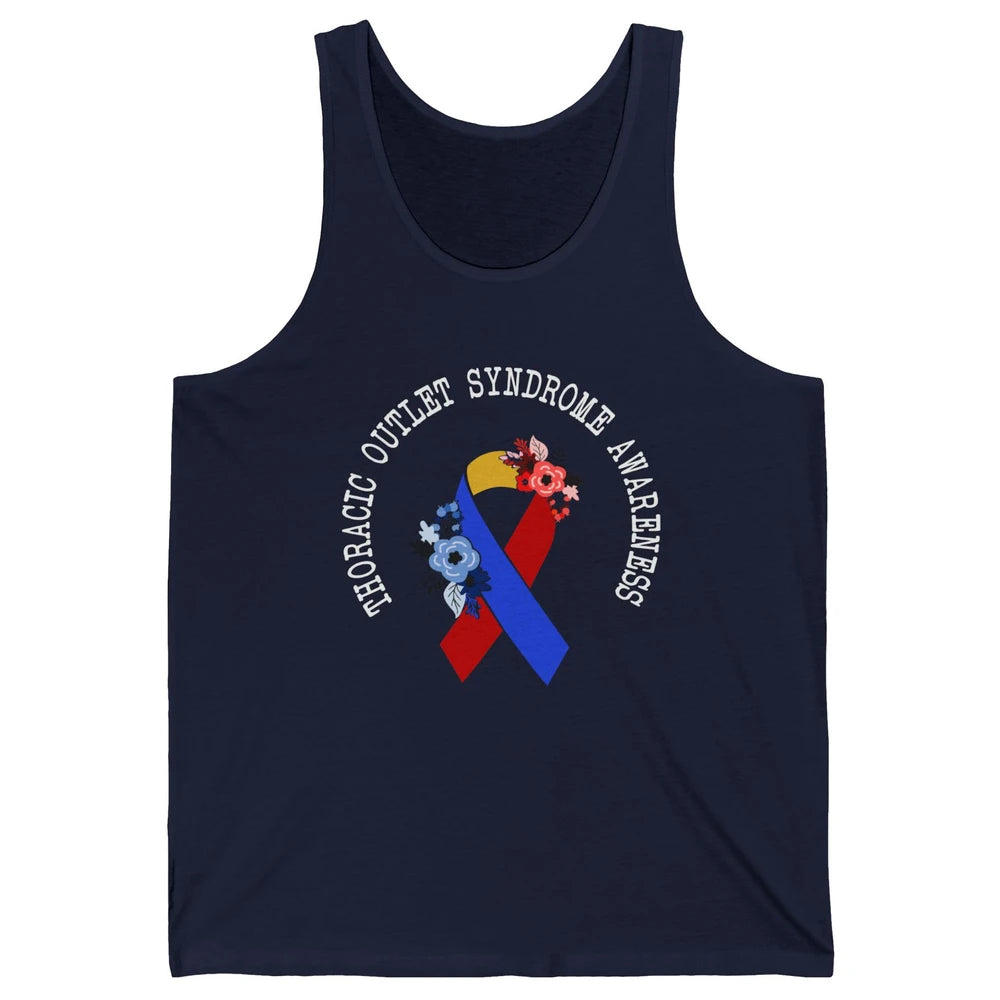 Thoracic Outlet Syndrome Awareness Floral Blue Red Ribbon Unisex Jersey Tank