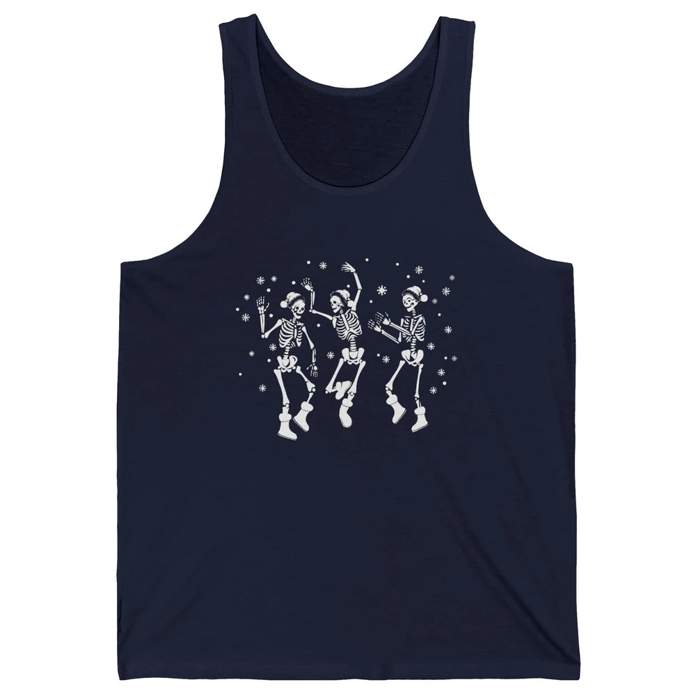 Funny Skeleton Christmas Dancing Snowflakes Santa Skeleton Unisex Jersey Tank