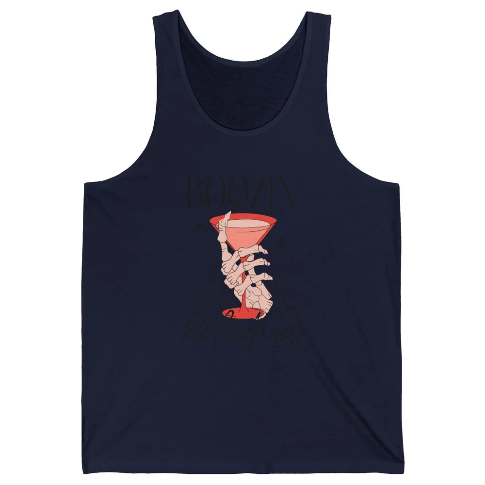 Boozin’ Through The Holidays Christmas Drinking Wine Glass Unisex Jersey Tank