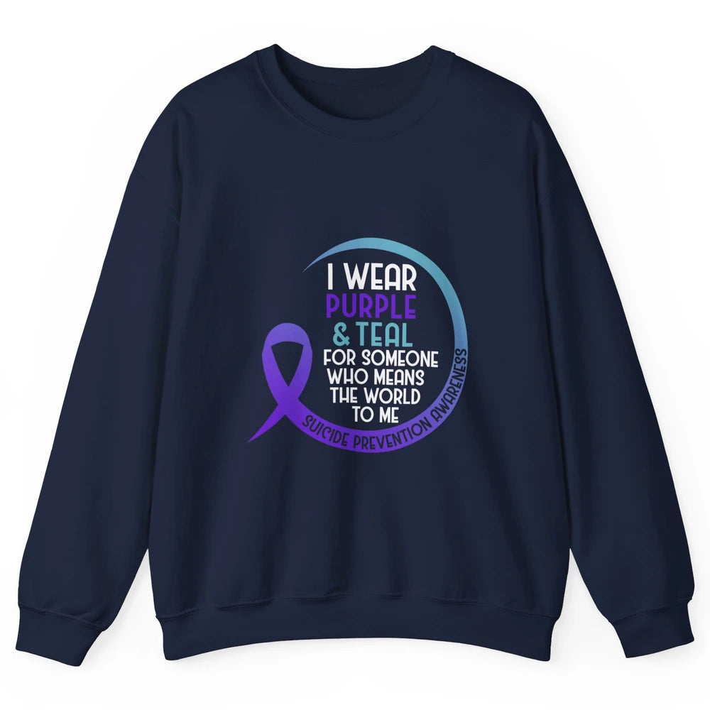 Wear Purple And Teal Ribbon Warrior Suicide Prevention Month Unisex Crewneck Sweatshirt