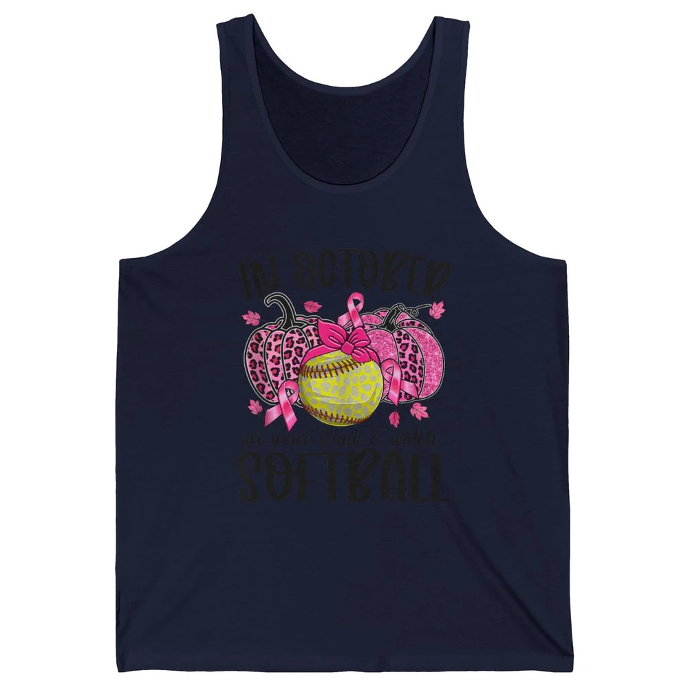 Softball Leopard Pumpkin In October Breast Cancer Awareness Unisex Jersey Tank