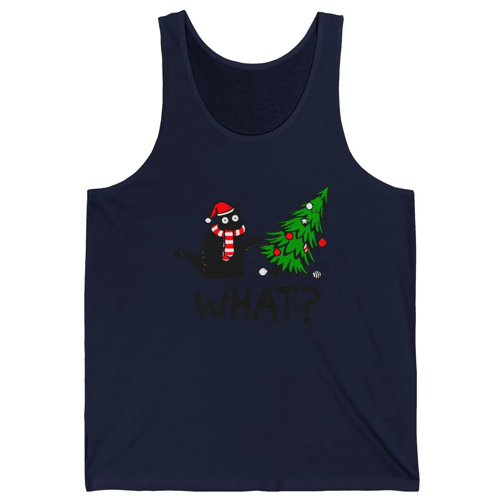 Funny Black Cat Christmas Light Santa What Christmas Costume Unisex Jersey Tank