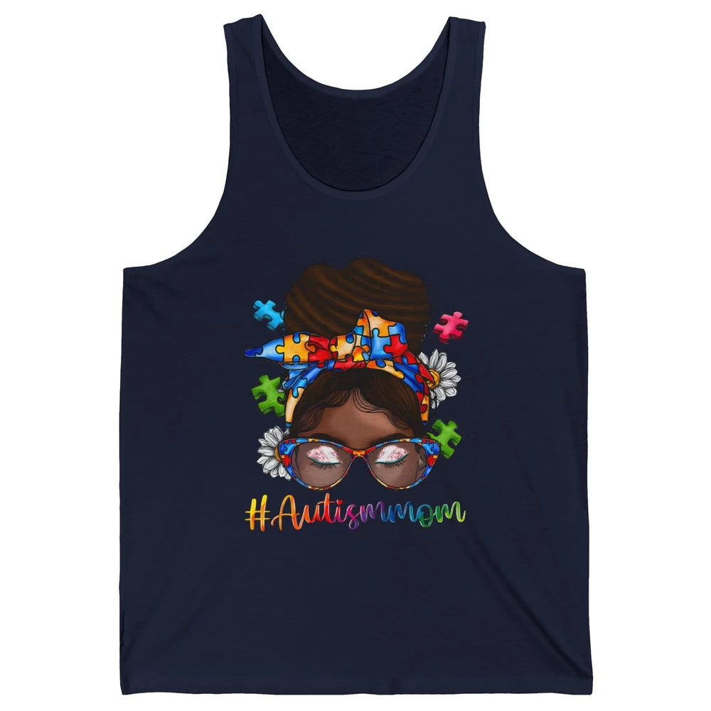 Autism Afro Mom Curly Hair American African Autism Awareness Unisex Jersey Tank