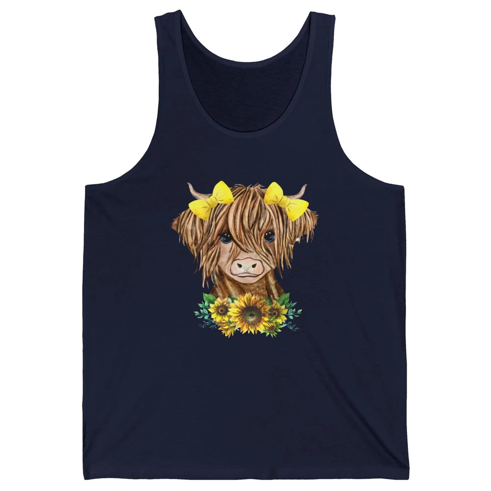 Baby Highland Cow Sunflower Western Country Heifer Cattles Unisex Jersey Tank