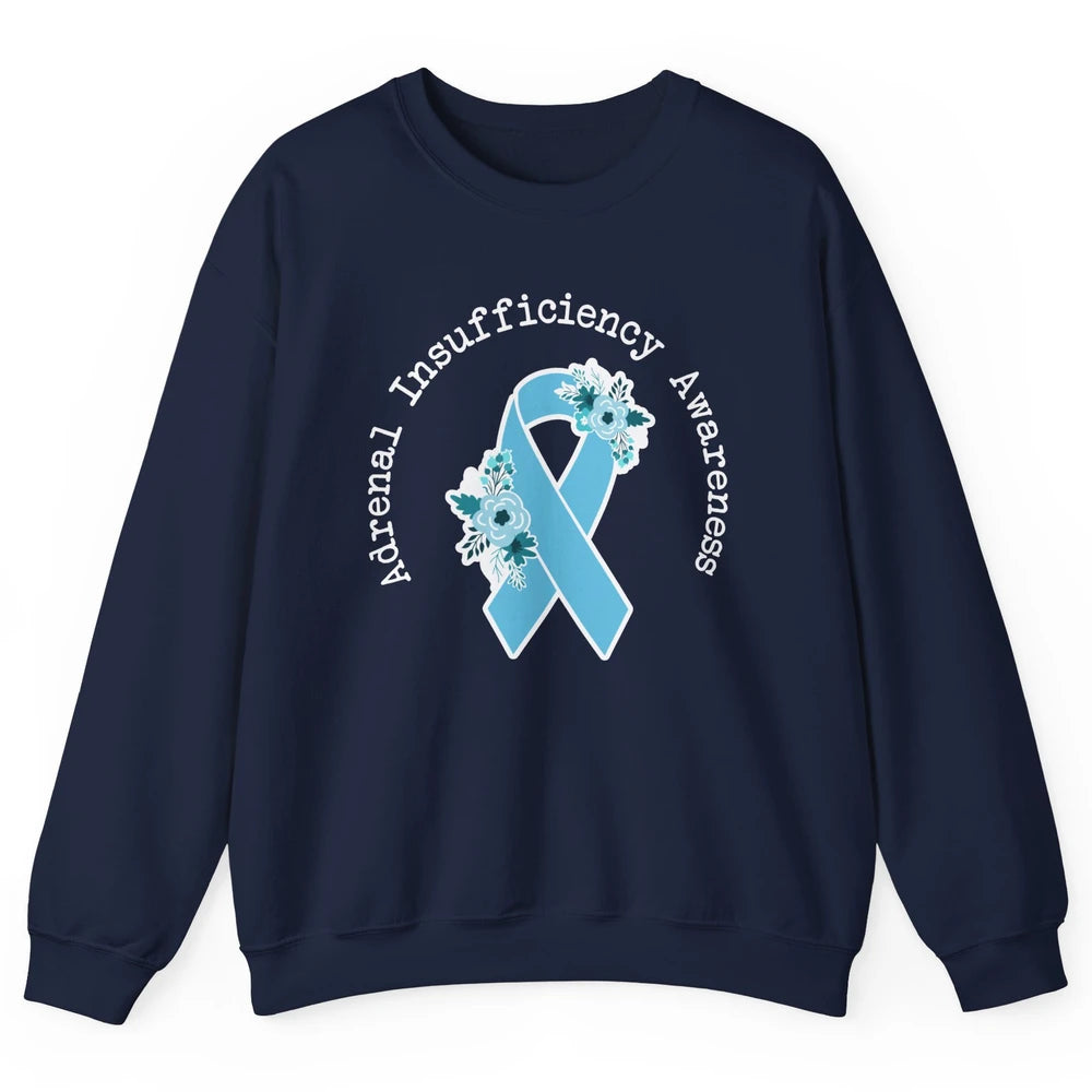 Adrenal Insufficiency Awareness Floral Light Blue Ribbon Unisex Crewneck Sweatshirt