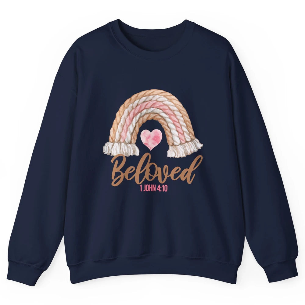 Beloved Christian Women Vintage Rainbow Bible Verse Heart Unisex Crewneck Sweatshirt