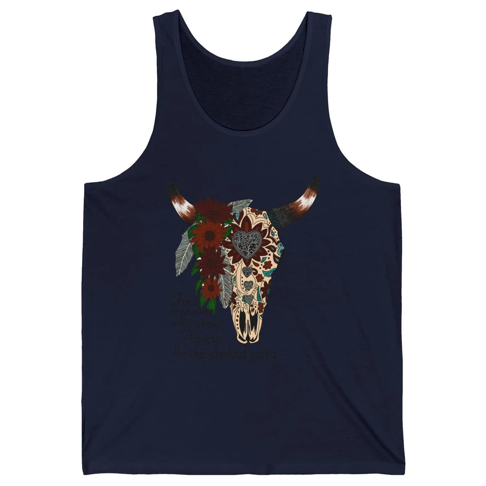 Boho Bull Skull Find Someone Who Grow Flower Western Country Unisex Jersey Tank