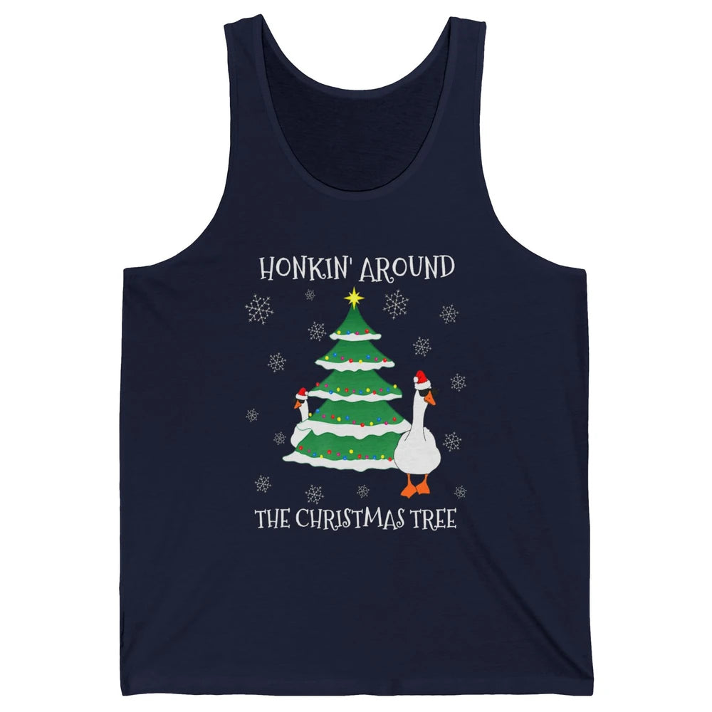 Merry Christmas Cute Geese Honking Around Xmas Tree Goose Unisex Jersey Tank