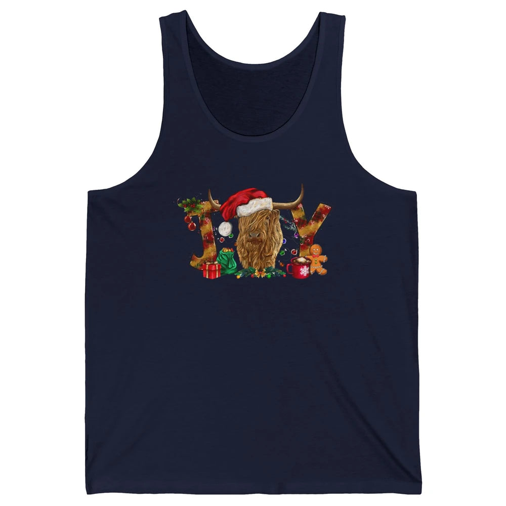 Highland Cow Joy Santa Hat Gingerbread Christmas Farm Gift Unisex Jersey Tank