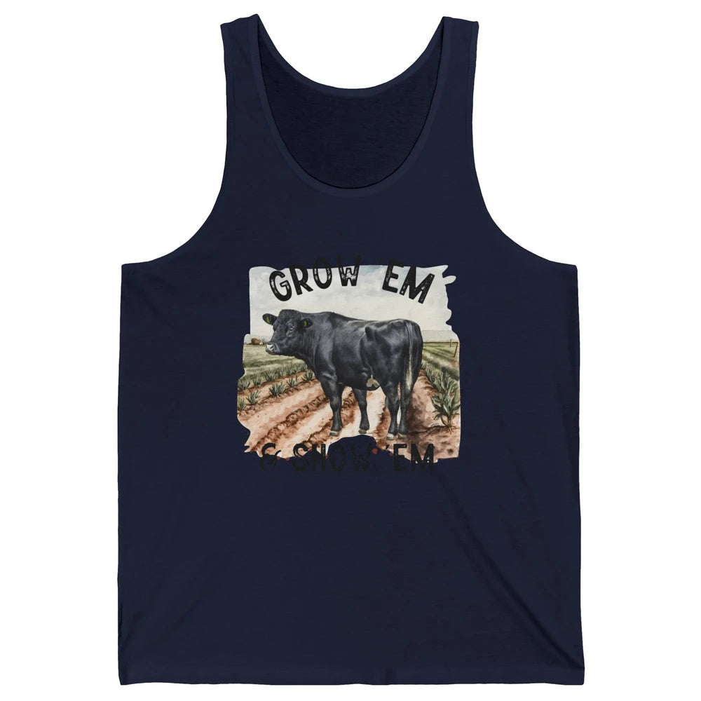 Black Cow On The Farm Grow Em Show Em Western Farm Life Unisex Jersey Tank