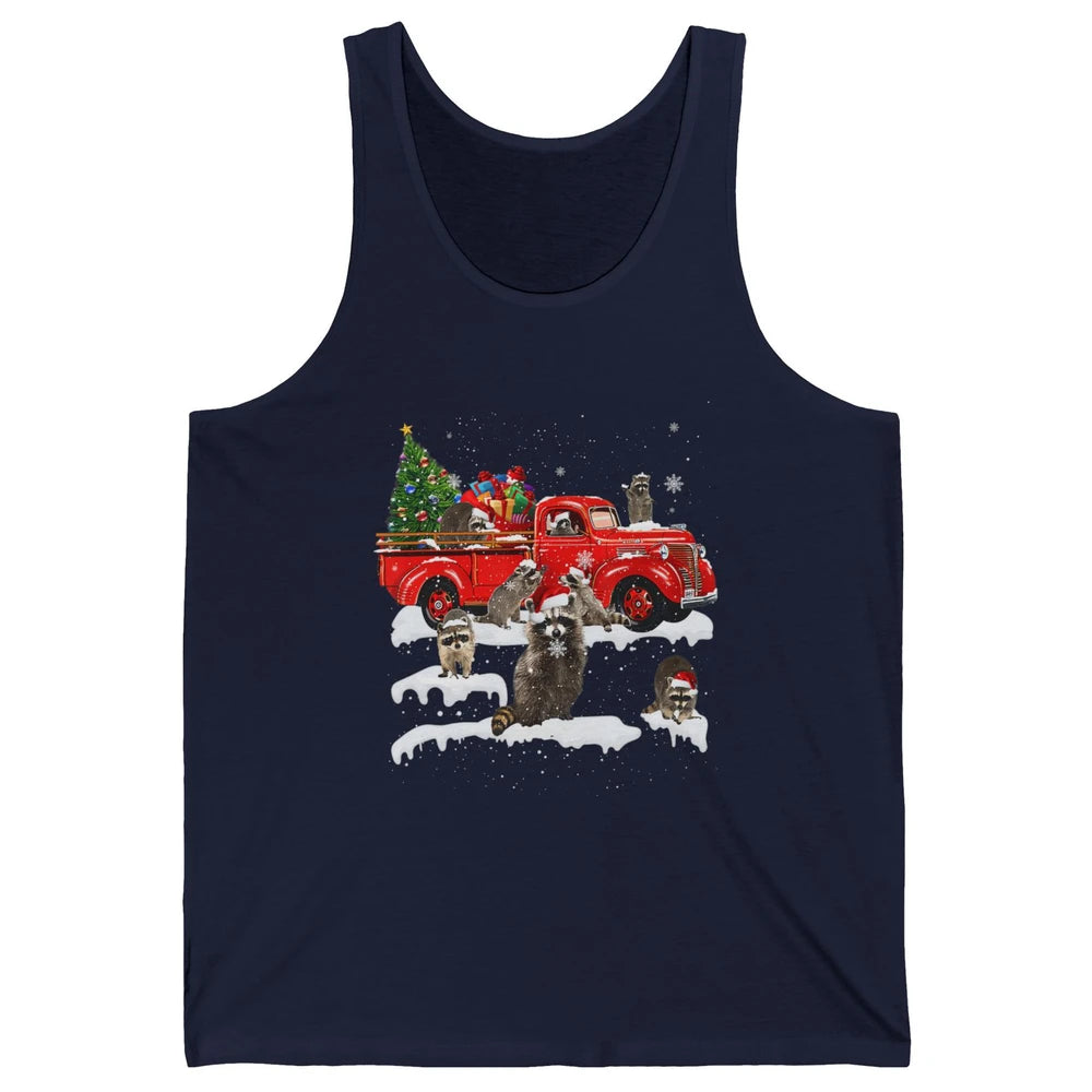 Funny Red Truck Raccoon Xmas Tree Lights Merry Christmas Unisex Jersey Tank