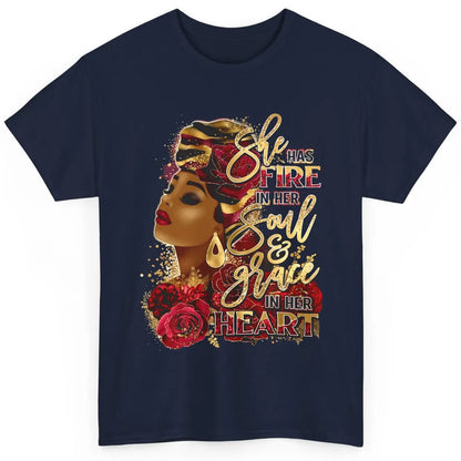 Floral Black Woman She Has Fire In Her Soul Afro Religious Classic Unisex T-Shirt