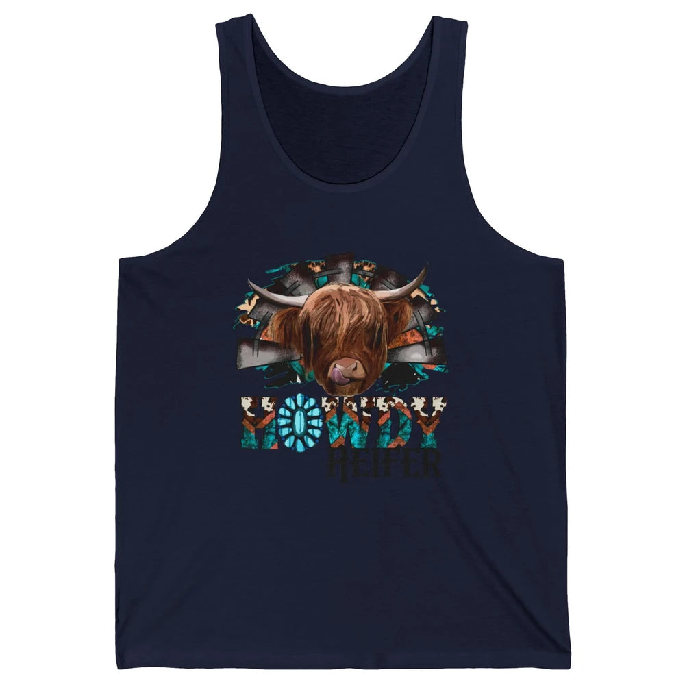 Leopard Highland Cow Howdy Heifer Western Country Cowboy Unisex Jersey Tank