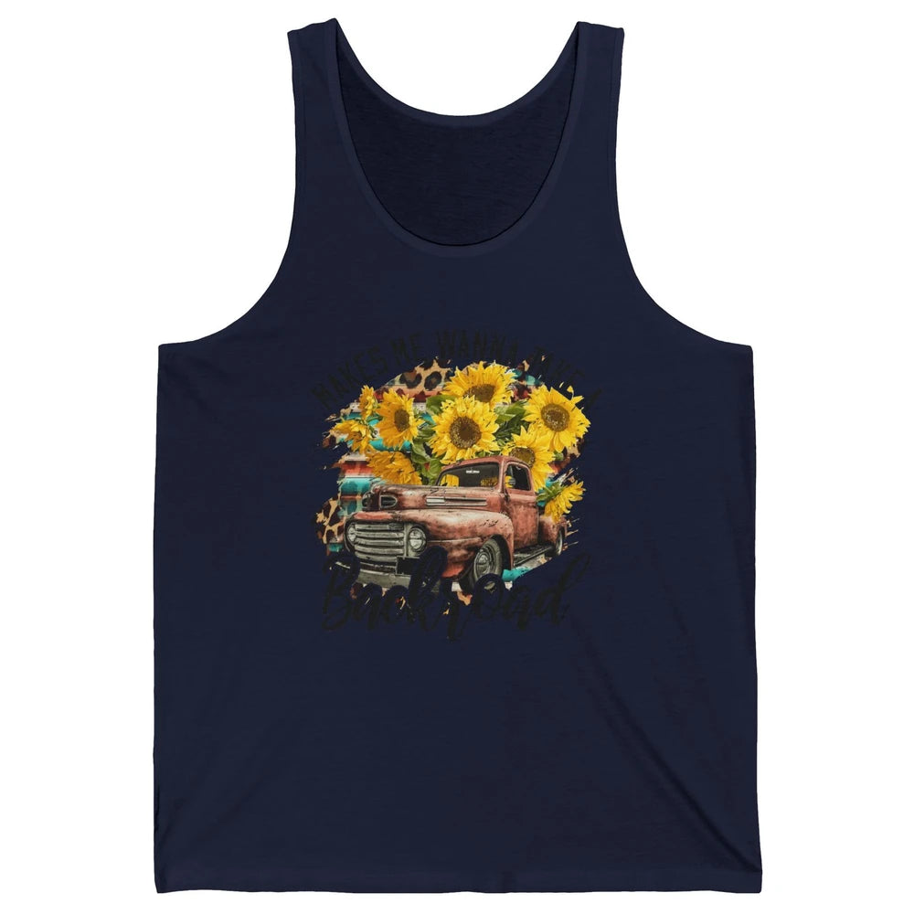 Retro Sunflower Truck Makes Me Wanna Take a Backroad Western Unisex Jersey Tank