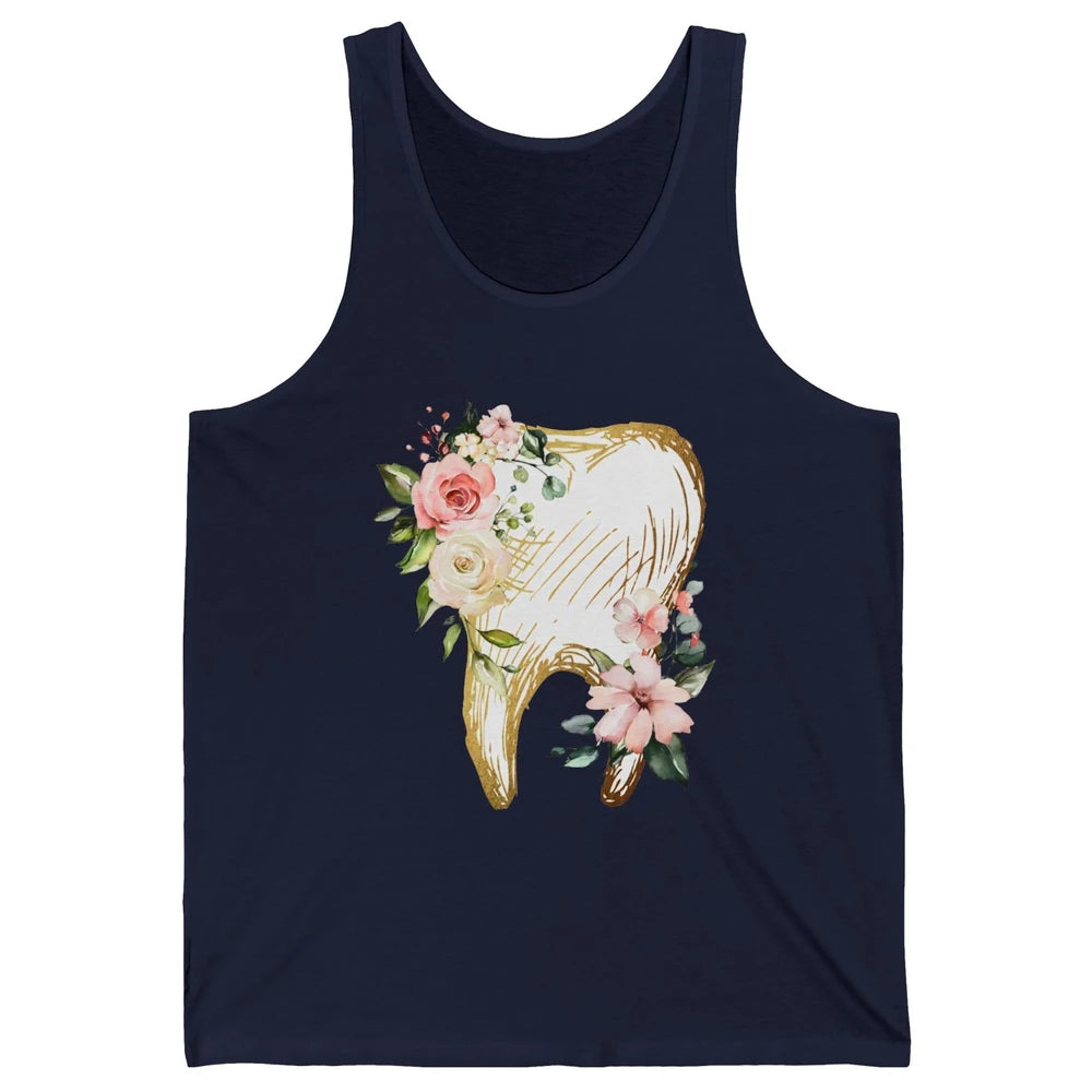 Vintage Floral Tooth Anatomy Dental Hygienist Dentist Life Unisex Jersey Tank