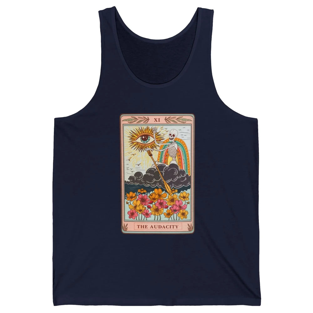 Retro Skeleton Riding Cloud The Audacity Tarot Card Rainbow Unisex Jersey Tank