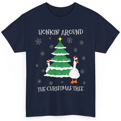 Merry Christmas Cute Geese Honking Around Xmas Tree Goose Classic Unisex T-Shirt