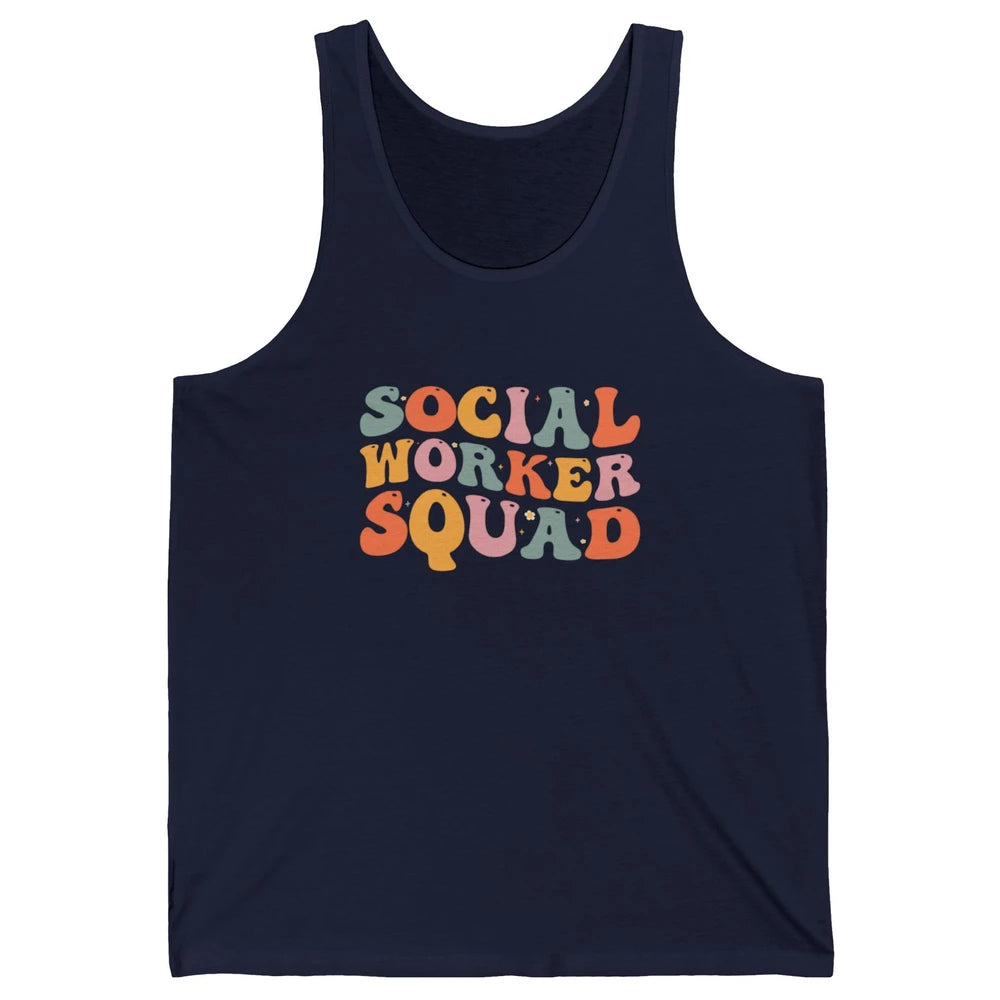 Social Worker Squad Groovy Retro Vintage Rainbow Social Work Unisex Jersey Tank