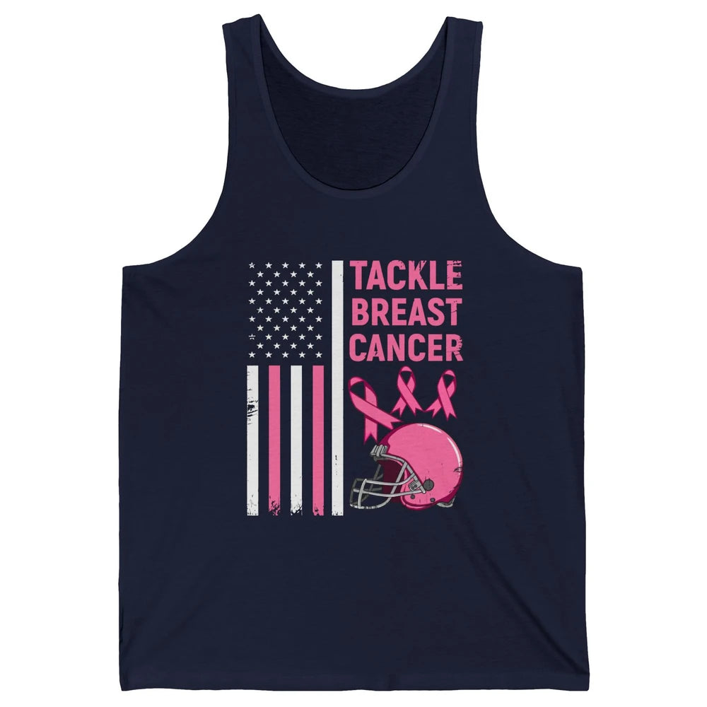 Tackle Breast Cancer US Flag Football Helmet Pink Ribbon Unisex Jersey Tank