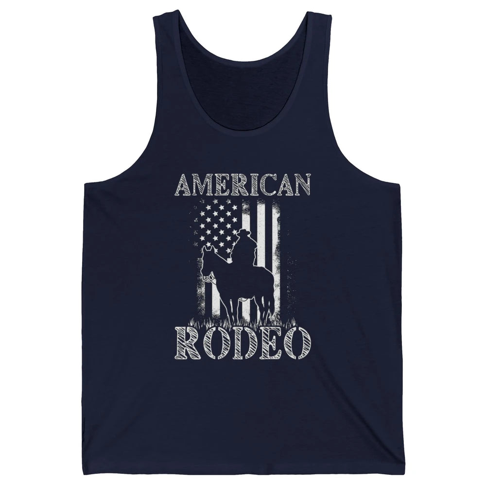 American Rodeo Cowboy Horse Bull Riding USA Flag Retro Howdy Western Country Horseback Unisex Jersey Tank