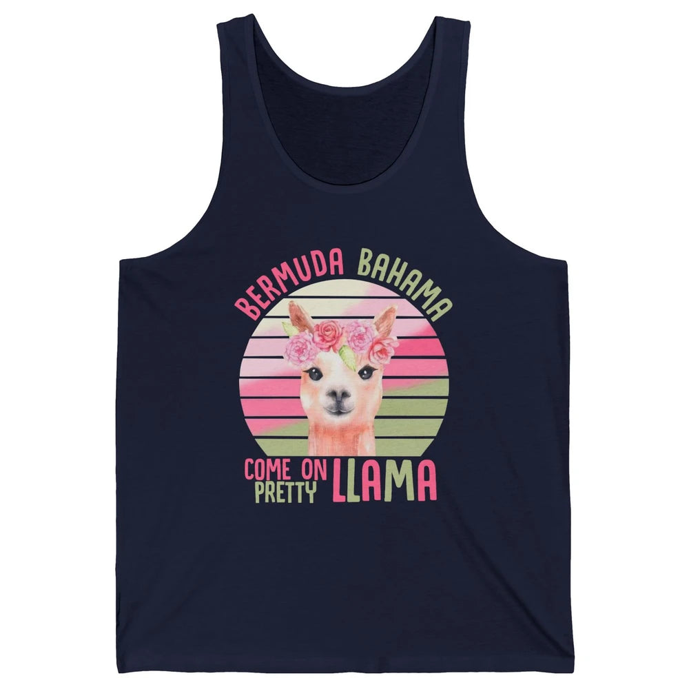 Vintage Cute Llama Bermuda Bahama Come On Pretty Llama Lover Unisex Jersey Tank