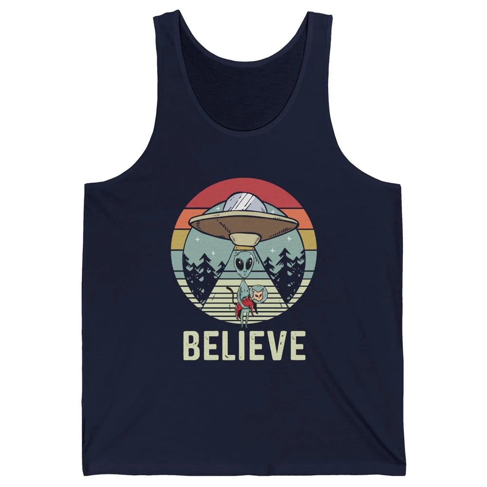 Vintage Alien UFO Funny Cat Alien Flying Saucer Abduction Unisex Jersey Tank