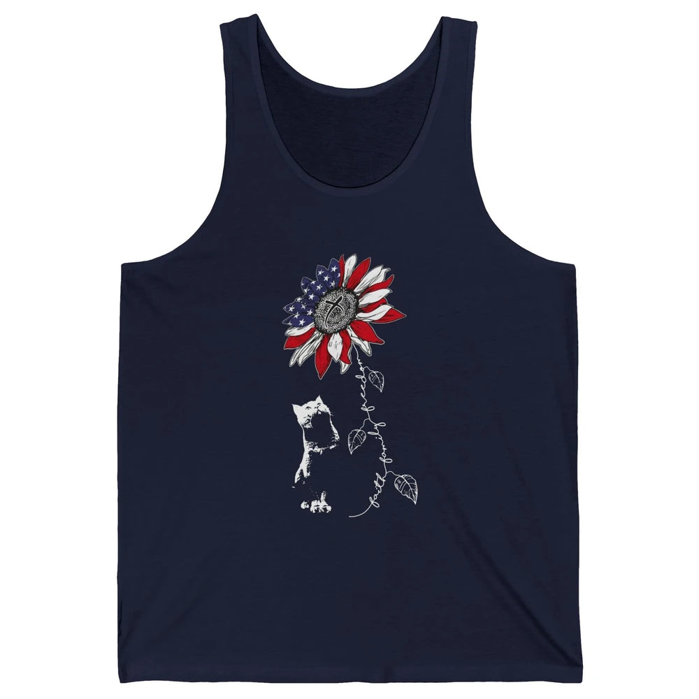 Cat Sunflower 4th Of July Patriotic Faith Family Freedom Unisex Jersey Tank